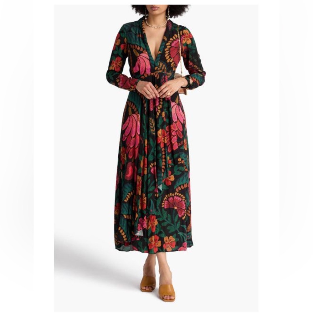 Floral Long Sleeve Maxi Dress - Pink and Green